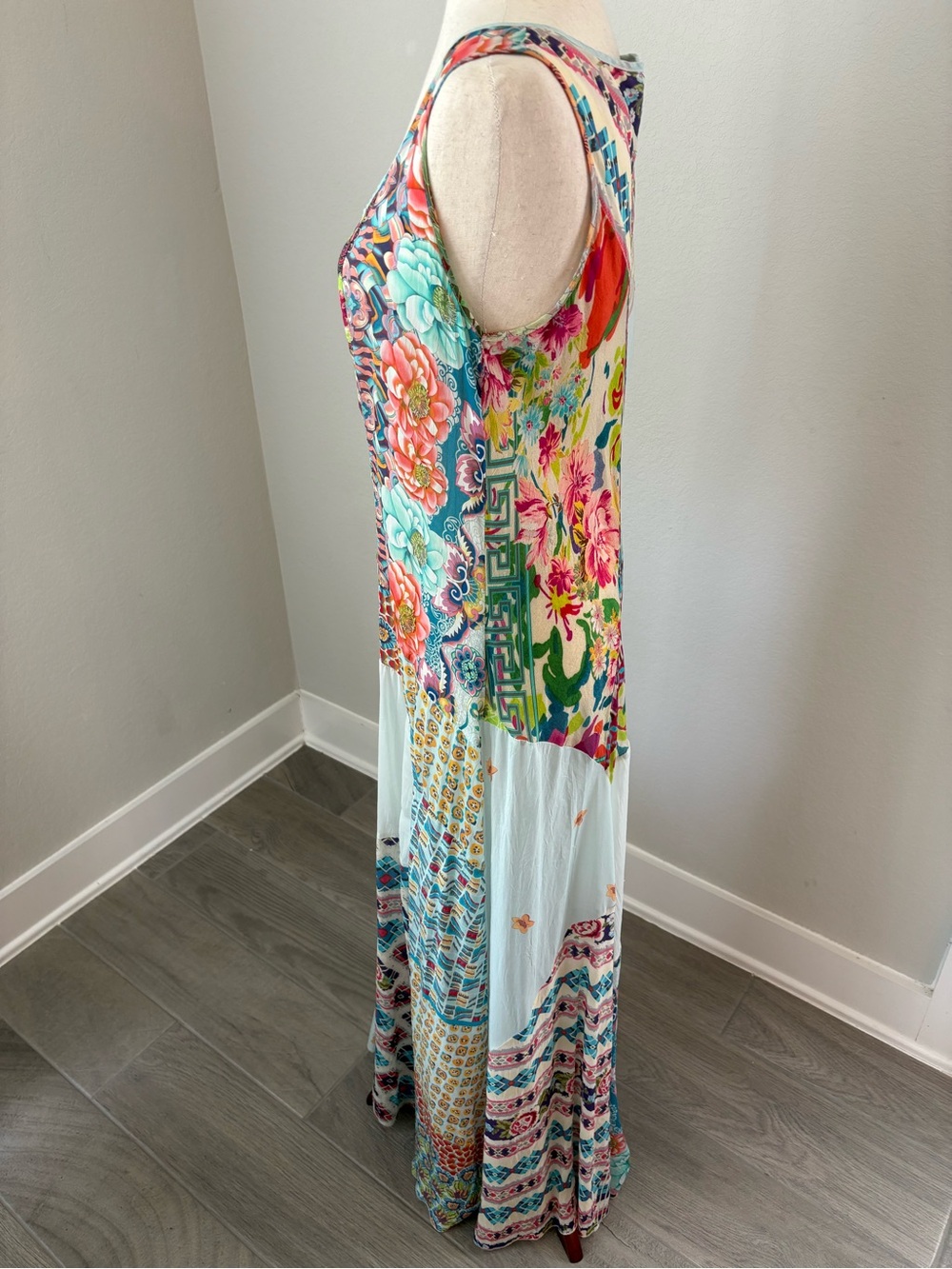 Johnny Was Silk Boho Patchwork Sleeveless Maxi Dress Summer Slip Floral Print - Picture 6 of 16